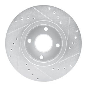 Ford Contour Brake Rotor (1) - Front Left - R1 Concepts - Drilled & Slotted - Silver - `98-`04
